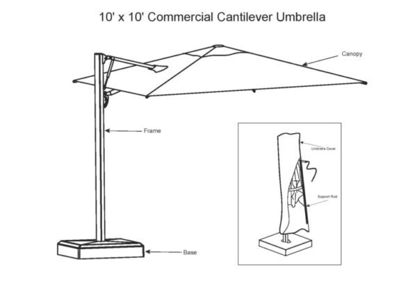 Ten feet Commercial Cantilever Umbrella sketch draft