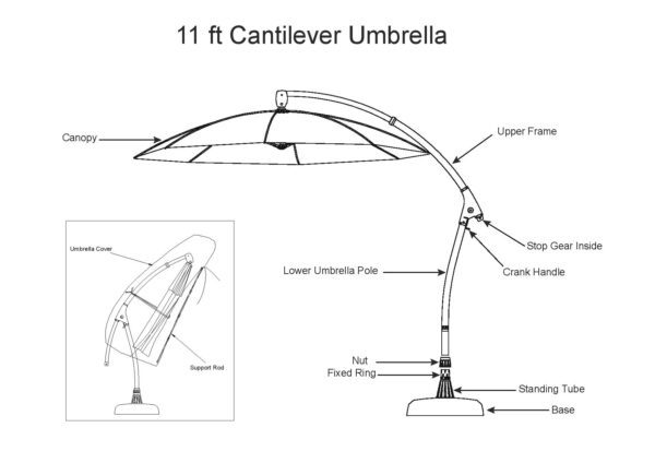 Cantilever Umbrella with Coffee Pole Finish sketch