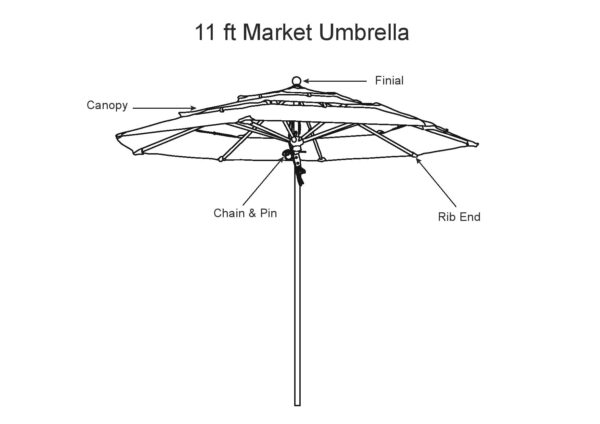 Eleven feet Wood look Aluminum Umbrella with Tilt sketch
