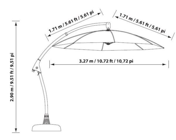 Line drawing of Cantilever Umbrella Grey Pole Finish