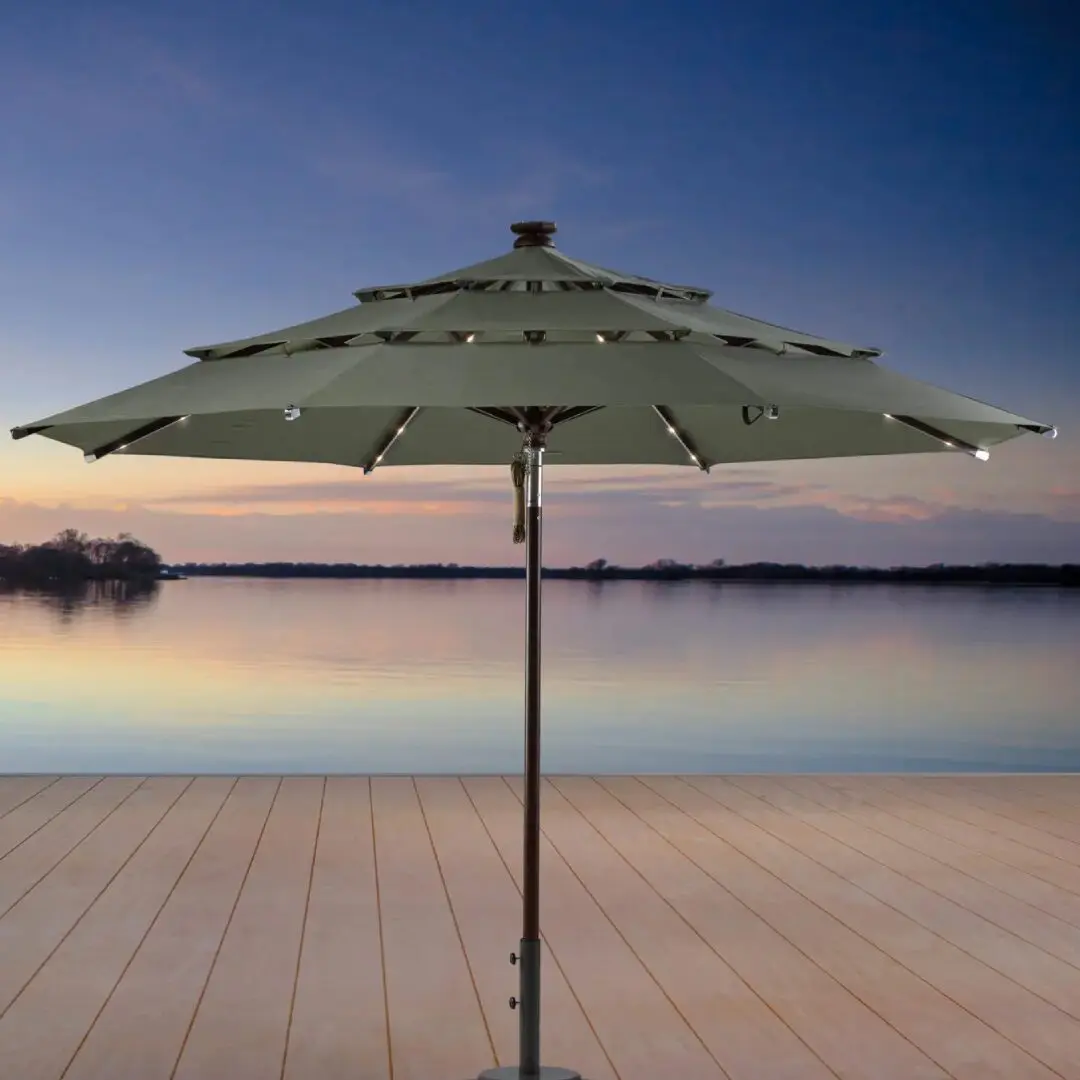 Eleven feet Solar LED Umbrella beside pool