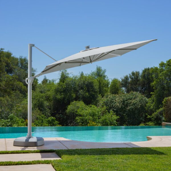 Ten feet Square Cantilever LED Solar Umbrella open