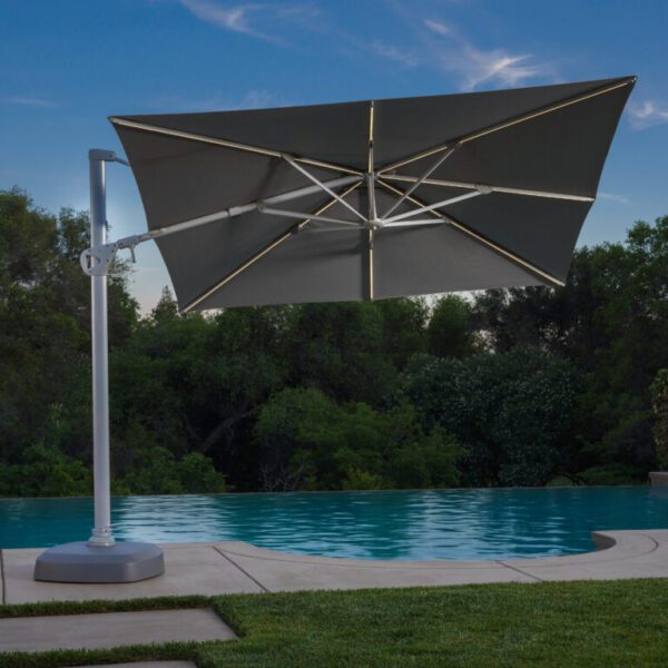 Ten feet Square Cantilever LED Solar Umbrella black