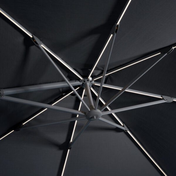 Ten feet Square Cantilever LED Solar Umbrella inside view