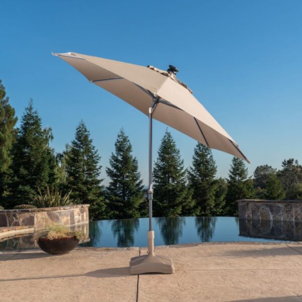 Grey Ten feet Solar LED Umbrella beside pool